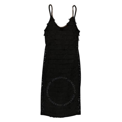 Burberry Black Melina Sleeveless Chain Trim Fringed Dress